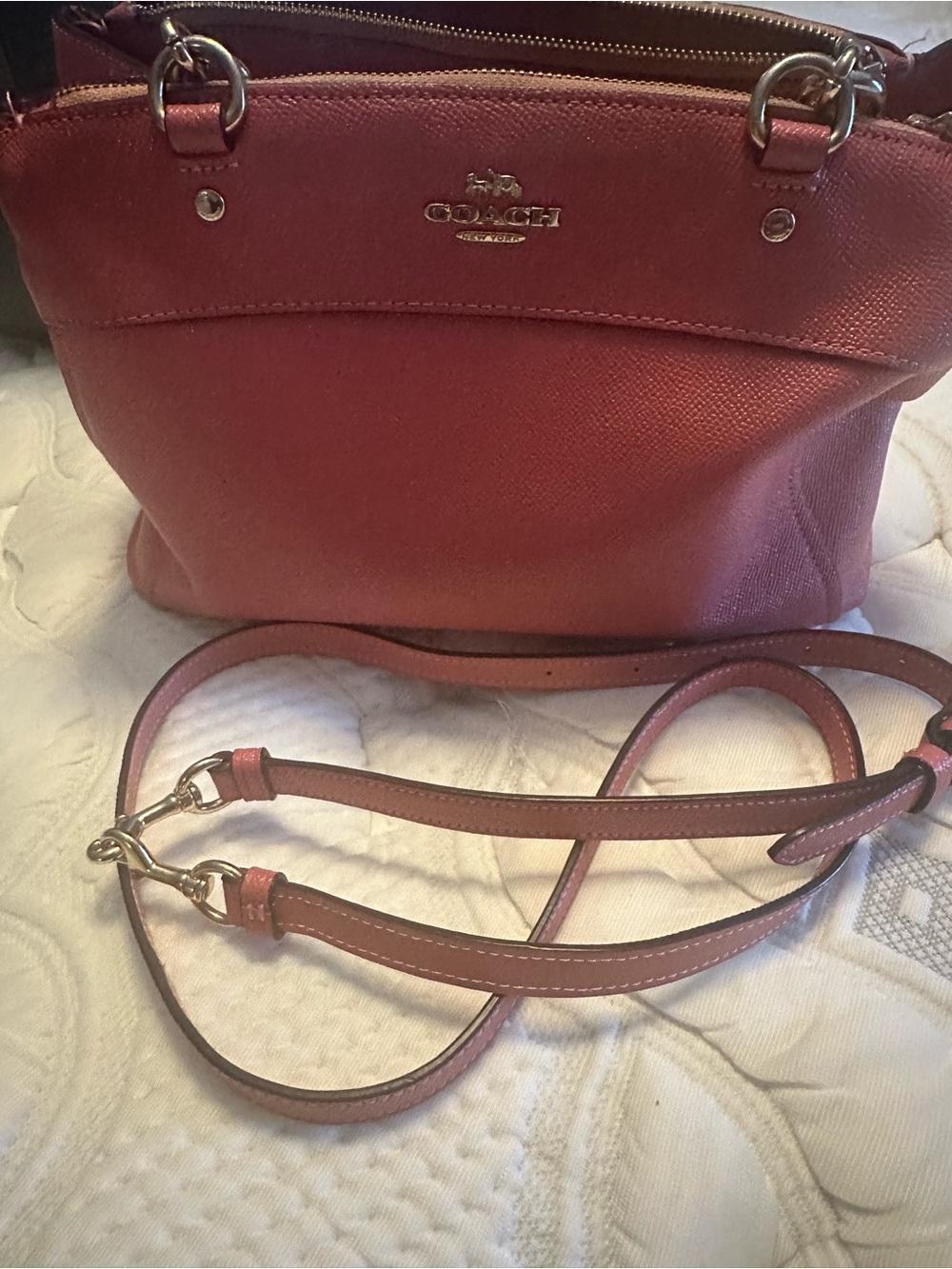 Coach Brooke Carryall Crossbody in Pink Pebbled Leather